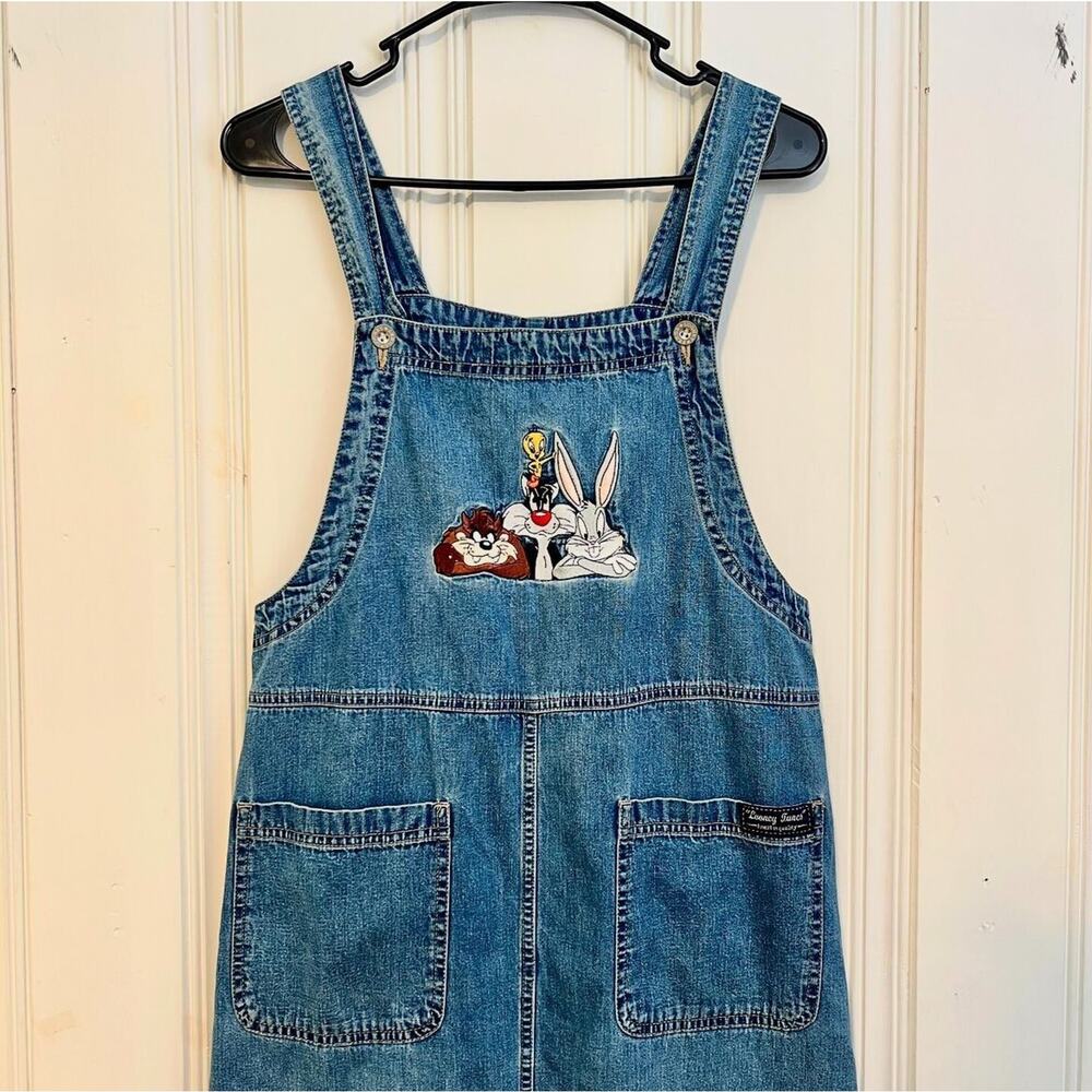 Warner Bros Studio Store Small Vintage Blue Looney Tunes Overall Jumper Dress View 2